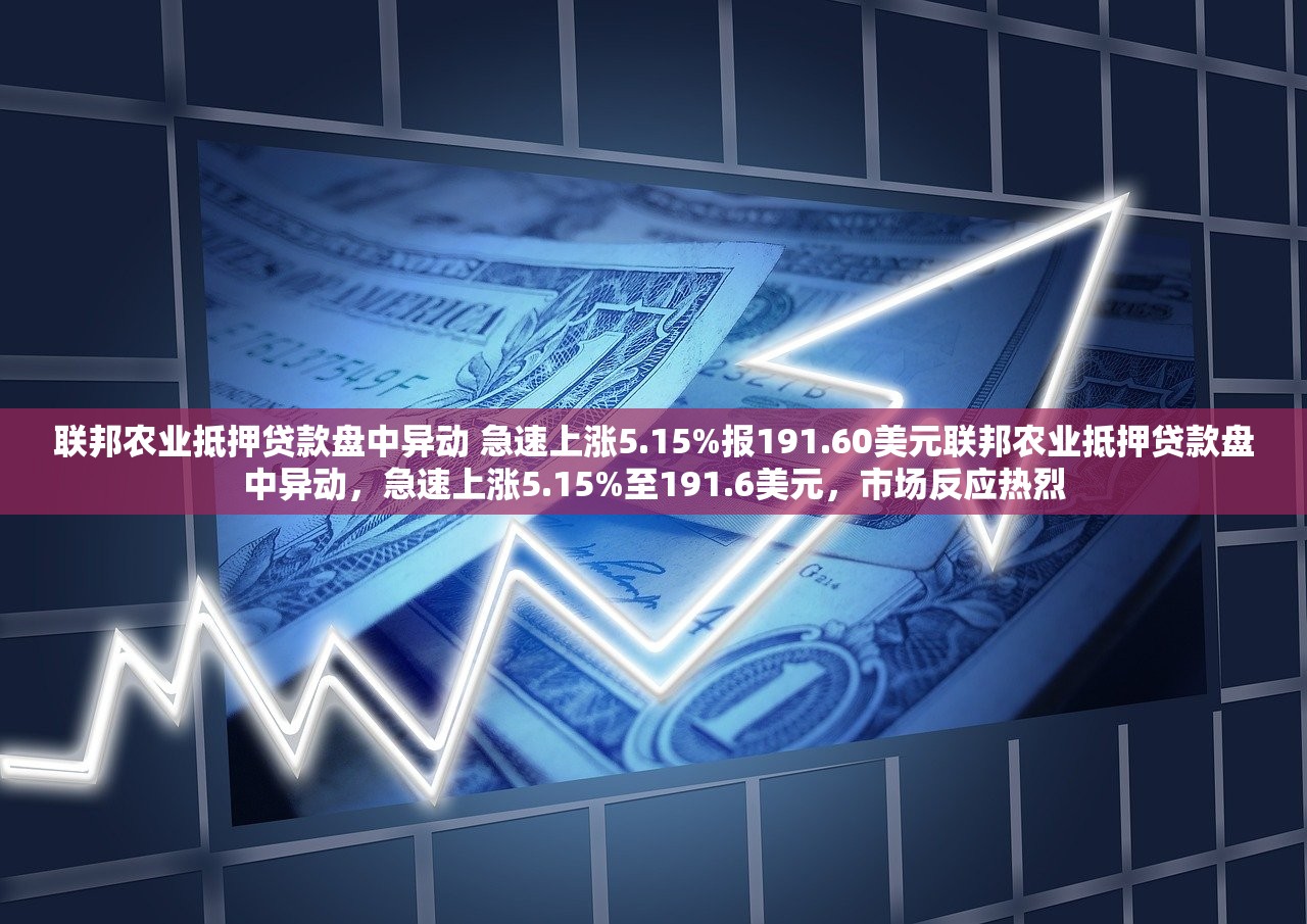 联邦农业抵押贷款盘中异动 急速上涨5.15%报191.60美元联邦农业抵押贷款盘中异动，急速上涨5.15%至191.6美元，市场反应热烈