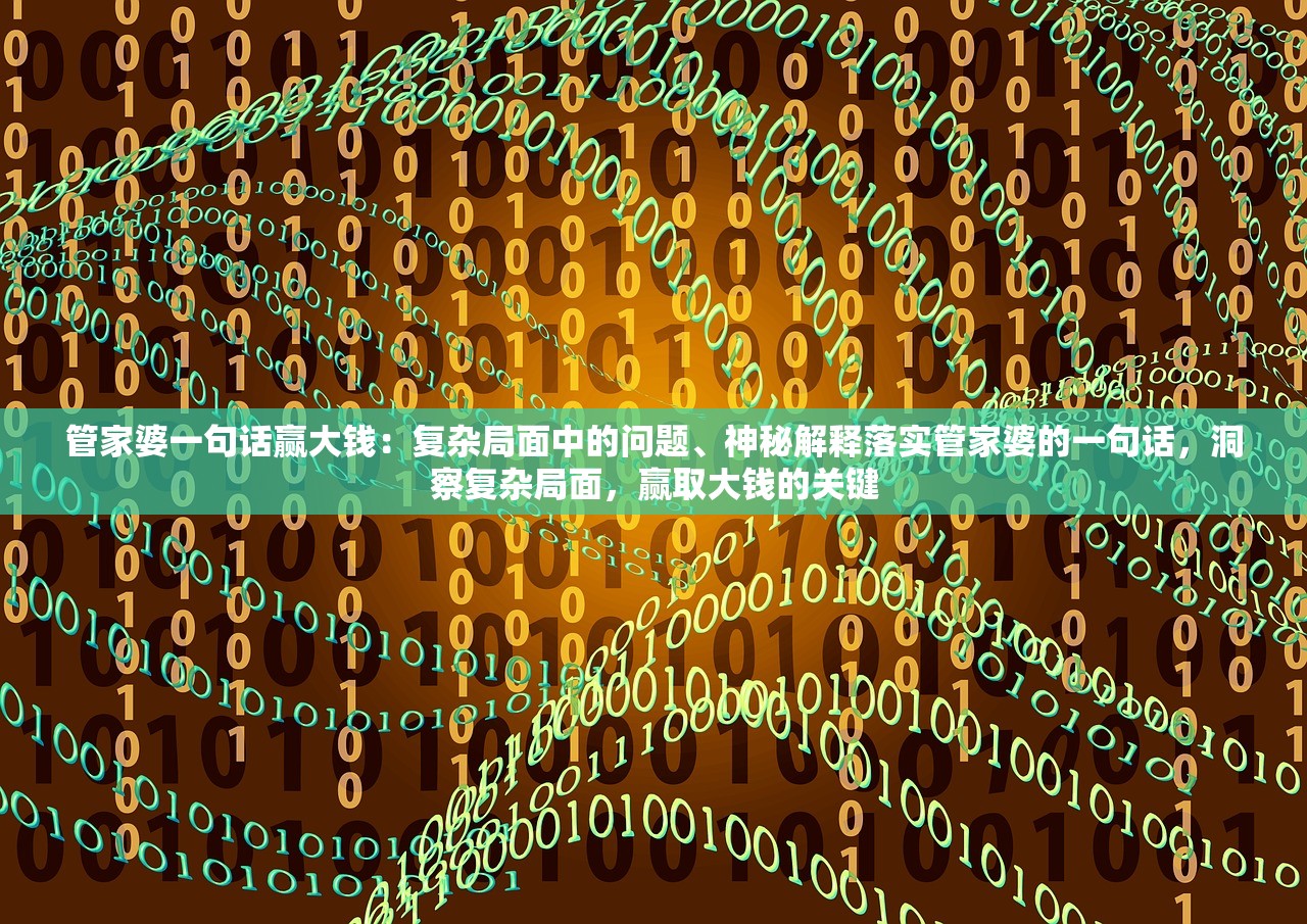 管家婆一句话赢大钱：复杂局面中的问题、神秘解释落实管家婆的一句话，洞察复杂局面，赢取大钱的关键