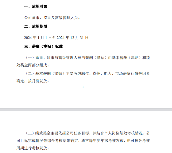 《关于2024年度董事、监事和高级管理人员薪酬（津贴）方案的公告》